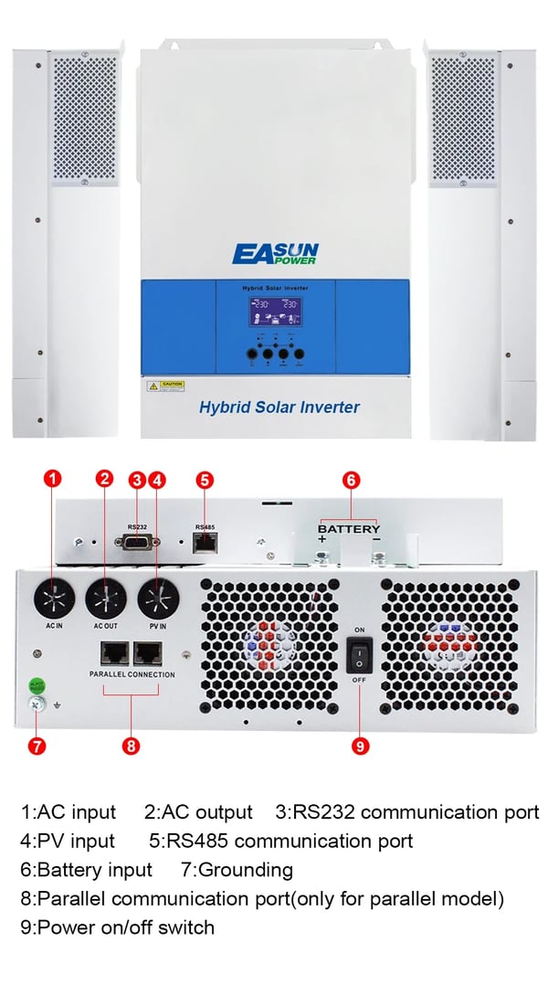 Solhybridinverter, 6200W kapacitet, ren sinusbølgeudgang,Med WiFi, 48V