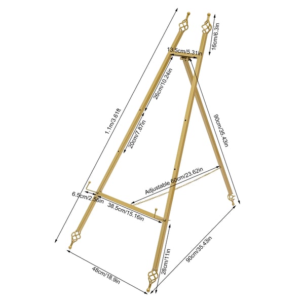 Justerbar Staffeli Stativ, Stålmateriale, 10kg Belastningsevne, 90*48cm Dimensioner, 60cm Justerbar Kæde, 6 Krogpositioner