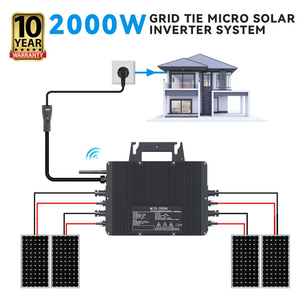 Solmikroinverter, Vandtæt IP67, Indbygget WiFi,230V AC, 22-50V, 2000W inverter