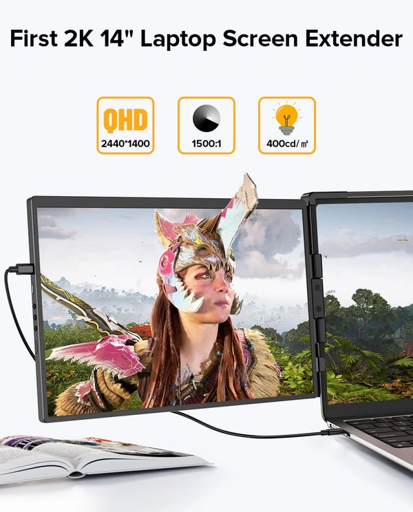 Bærbar 14" 2K Skærm, 2560 x 1440 Opløsning, IPS Display,Enkelt, EU-stik