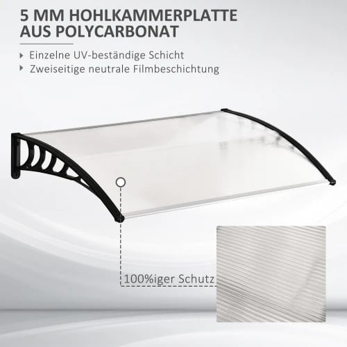 Tält, 90L x 150B x 25H cm, Polykarbonat och Aluminium, UV-skydd, Kräver montering, Böjd takdesign