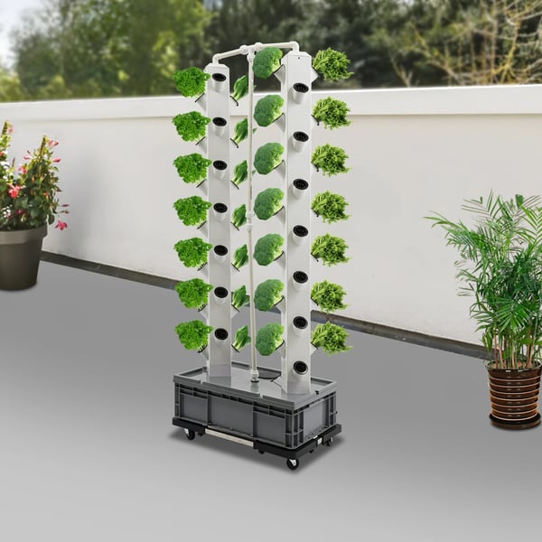 Hydroponisk Væksttårn, 56 Huller, 220V, Dimensioner 62*42*164 cm, Ledningsbaseret Strømkilde, 4 Hjul