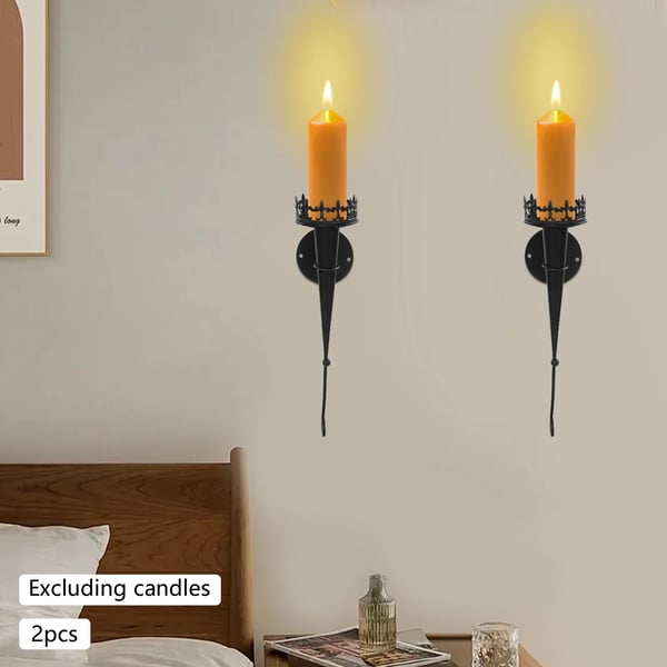 Väggmonterad ljusstake, hållbar järn, elegant design,svart