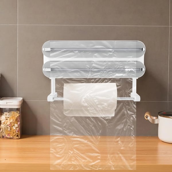 Væg rulleholder, plastfolie skærer, aluminiumsfolie skærer, bagepapir skærer,M, GRÅ