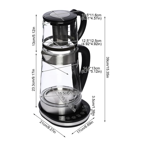 Elkedel, 1500W, 2,5L kapacitet, 1L kapacitet, 220-240V, LCD-display