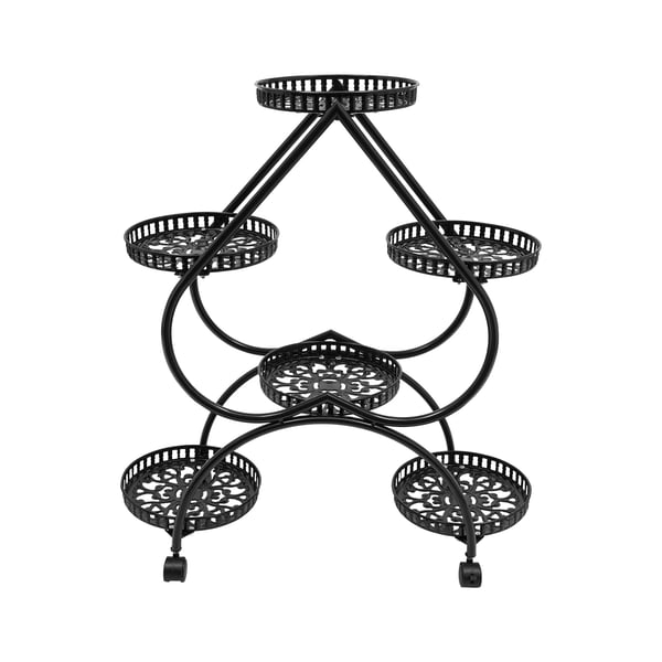 4-lags planteholder, hjerteformet design, universelle hjul, indendørs og udendørs brug,sort