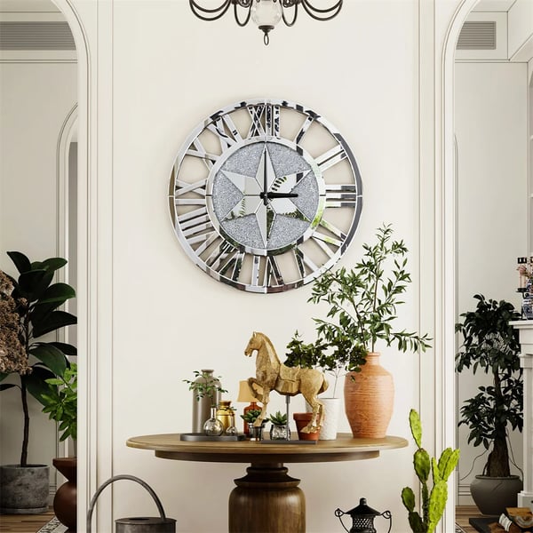 Väggklocka, Tyst drift, Modern konstdekoration,Silver, 60cm (24 tum)
