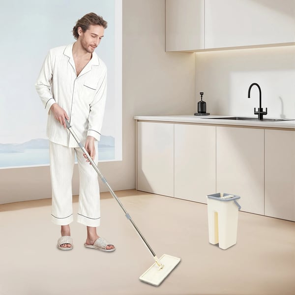 Flad Moppe, Ergonomisk Design, Genanvendelige Moppeklude,Beige