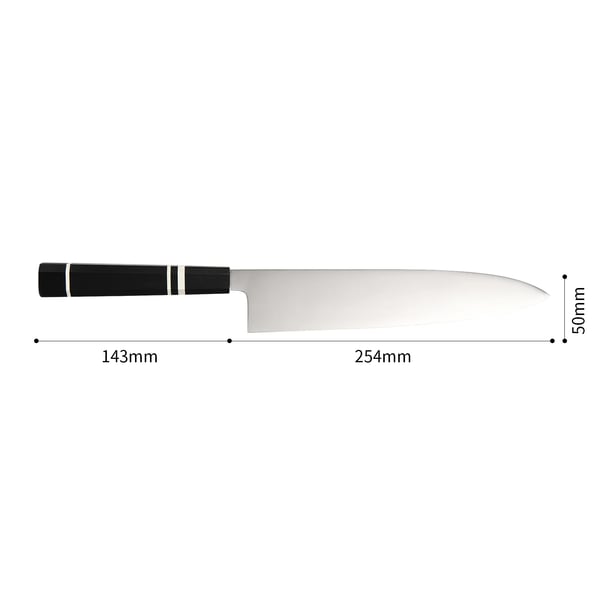 Kokkiveitsi, hiiliteräksinen terä, ergonominen G10-kahva,musta