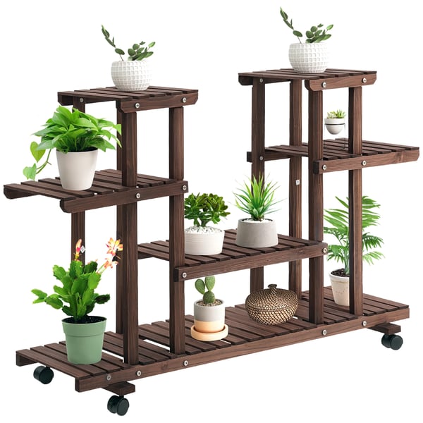 Plantehylde, Mobil Design, Robust Trækonstruktion,Brun, 123.5X33X80 cm