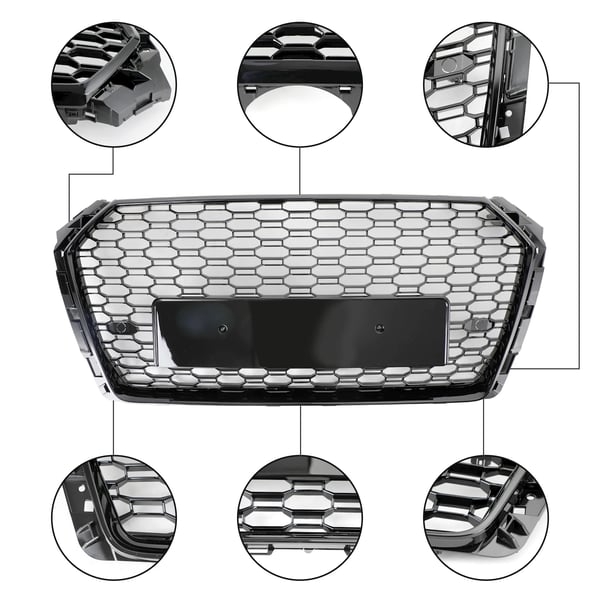 Frontgrill, Høj Kvalitet ABS Plastik, Blank Sort, Direkte Erstatning, Kompatibel Med Audi A4/S4 2017-2019, Honningkage Mesh Design