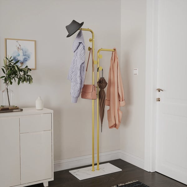 Klädhängare, Dubbelstöd Design, Stabil Granitbas,L, Guld och vitt