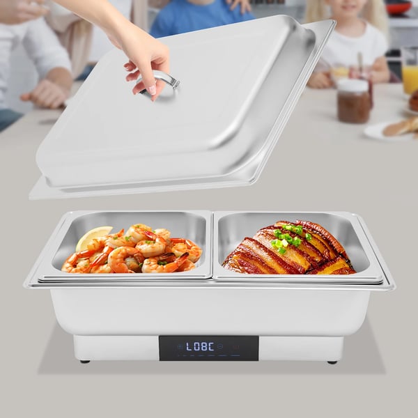 Chafing Dish, Elektrisk Varmeplade, 9L Stor Madpande, Rustfrit Stål Materiale, Touchscreen Kontrol, Tre Pande Kapacitet