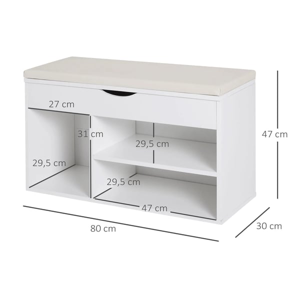 Sko Skab, Træ Melamin Konstruktion, Dimensioner 80x30x47 cm, Maksimal Belastning 120 kg, Pude Tykkelse 1,5 cm, Opbevaring til 8 Par Sko