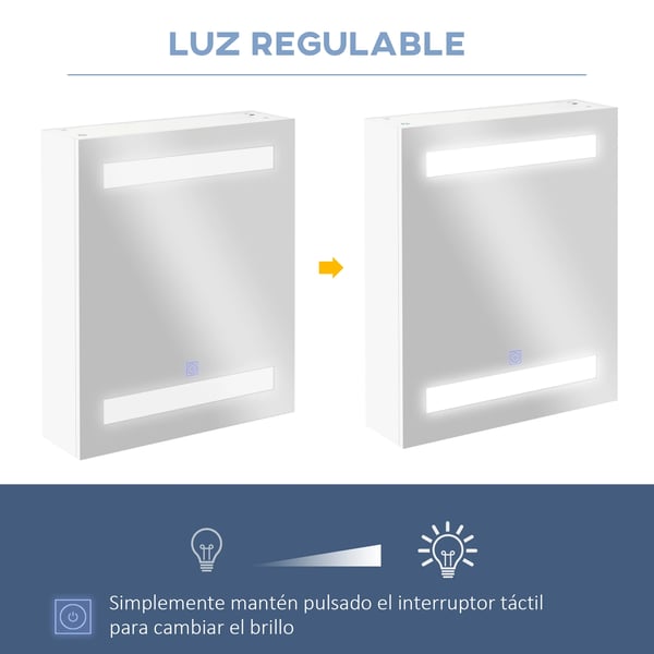 Kylpyhuonekaappi, Peili LED-valolla, 2 Hyllyä,Valkoinen