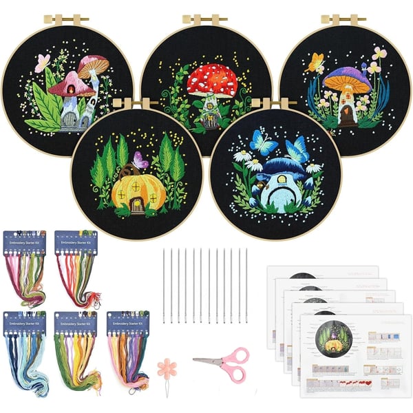DIY Broderikit, Svampe Design, 20 cm Broderistørrelse, Færdig Håndværk,sæt