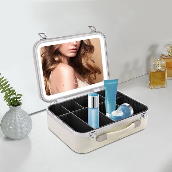 Makeup Organizer, LED Spejl, Berøringskontrol,HVID