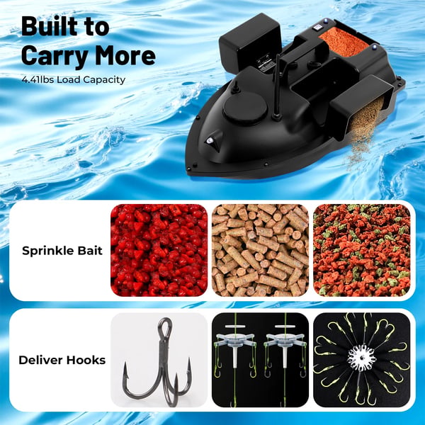 Bait Boat, 500 meter rækkevidde, 2 kg kapacitet,sort