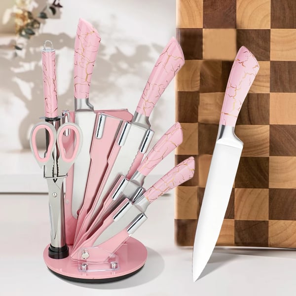 Køkkenkniv Sæt, Ergonomisk Håndtag, Holdbart Rustfrit Stål,Pink