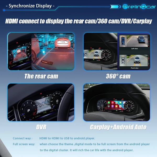 Dashboard Cluster, 10,25 tommer skærm, Flersproget support,Til jetta 06-11