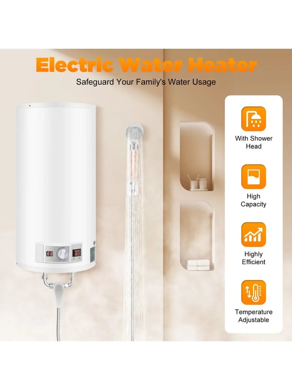 Elektrisk Vandvarmer, 50L Kapacitet, 2000 Watt Effekt, Temperaturinterval 25-75 ℃, Egnet til Flere Anvendelser, Holdbar Rustfrit Stål Konstruktion