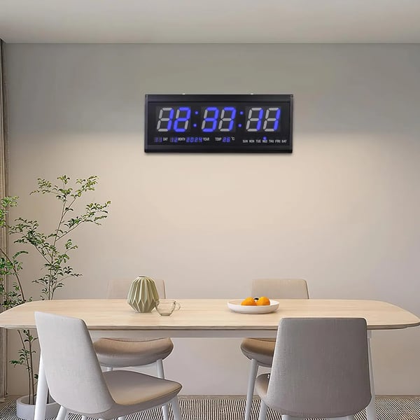 Digital väggklocka, LED-display, temperatur- och datumfunktioner,svart