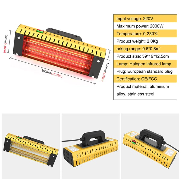 Infrapuna Maalauskovettimislamppu, Kannettava Muotoilu, Korkea Teho,220V EU, DT-003