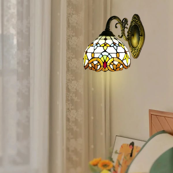 Tiffany Væglampe, Barokstil, Højkvalitets Glas, Indendørs Brug,Guld