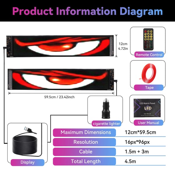 LED-display, programmerbar rullande text, Bluetooth-styrd,svart