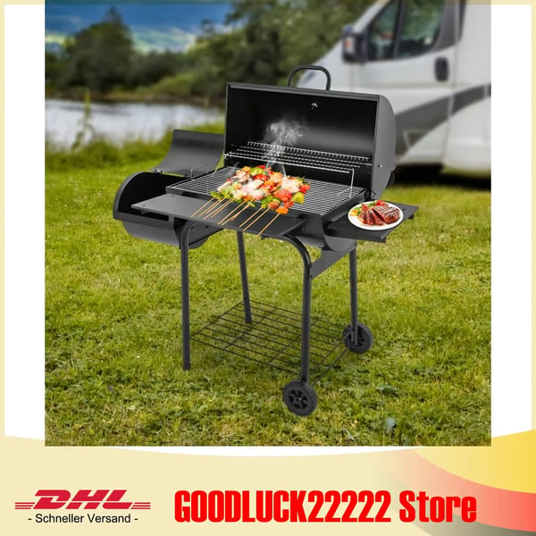Bærbar Kulgrill, Fritstående Design, Stort Madlavningsområde,sort