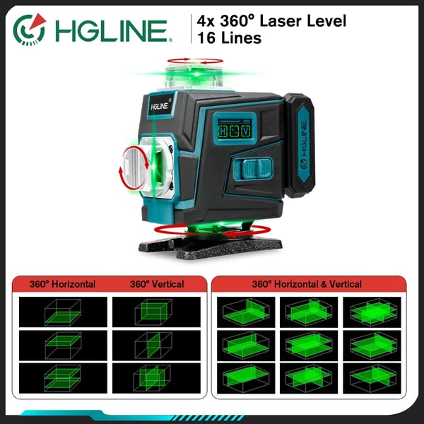 Laser Niveau, Selvnivellerende, 16 Linjer 4D,2xBatteri Sæt