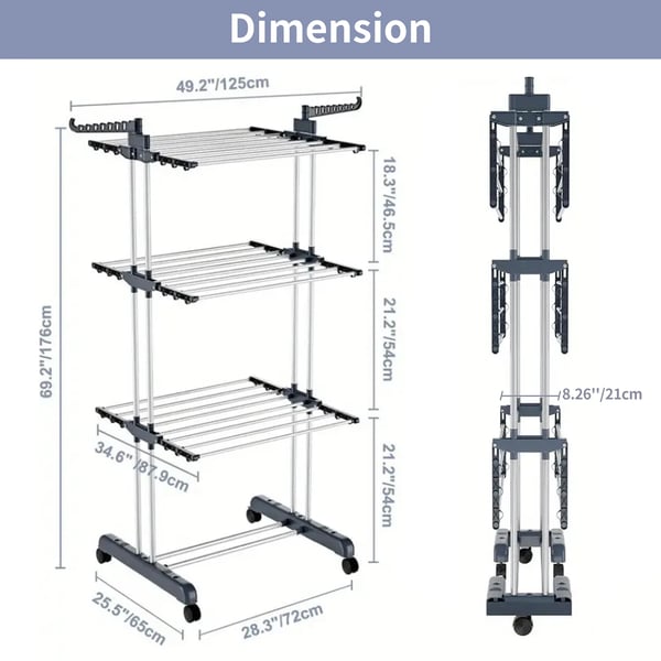 Tøj tørrestativ, sammenfoldeligt design, justerbare niveauer,MØRKE GRÅ
