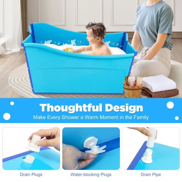 Sammenklappelig Badekar, Pladsbesparende Design, Behagelig Badeoplevelse,Blå