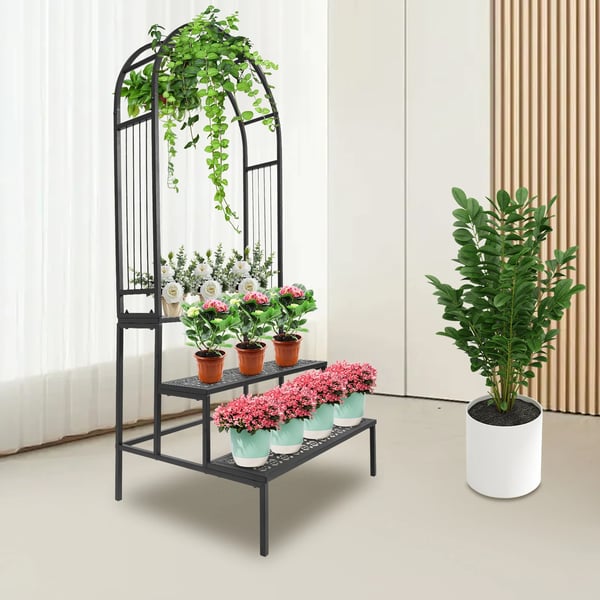 Plantebord, 3 niveauer, fritstående design,sort