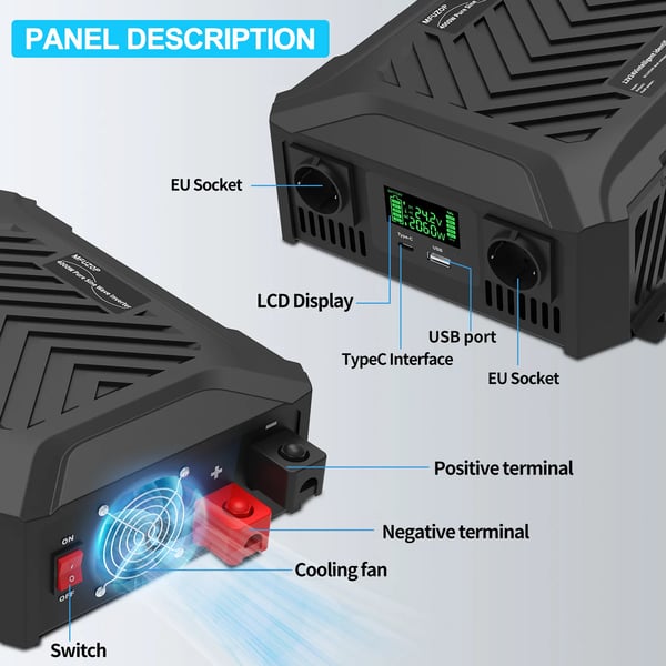 Inverter, Bærbar Dual Voltage, Ren Sinus Bølge Udgivelse,12V1200W-24V2300W