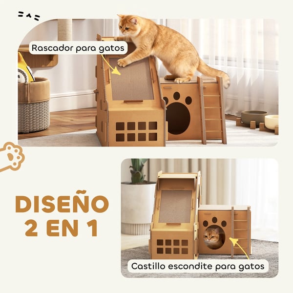 Kattens Kradsetræ, 2-Niveau Design, Holdbart Materiale,Gul