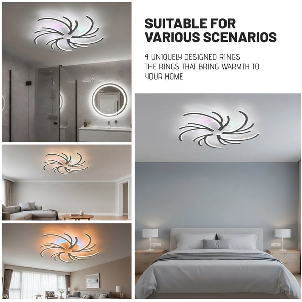 Loftlampe, Dæmpbar LED, RGB Baggrundsbelysning,HVID, 85x85x10cm, ændrebar