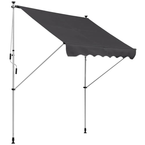 Solskærm, 180 g/m² Polyester, 200x150 cm, Justerbar Højde 1.7 - 2.8 m, Manuel Markise, Kranks længde 1.2 m