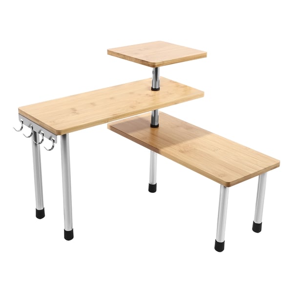 3-lags krydderihylde, højde 38,86 cm, øverste lag størrelse 17,78 cm x 17,78 cm, midterplade størrelse 43,18 cm x 17,78 cm, vægtkapacitet 12 kg, samling påkrævet
