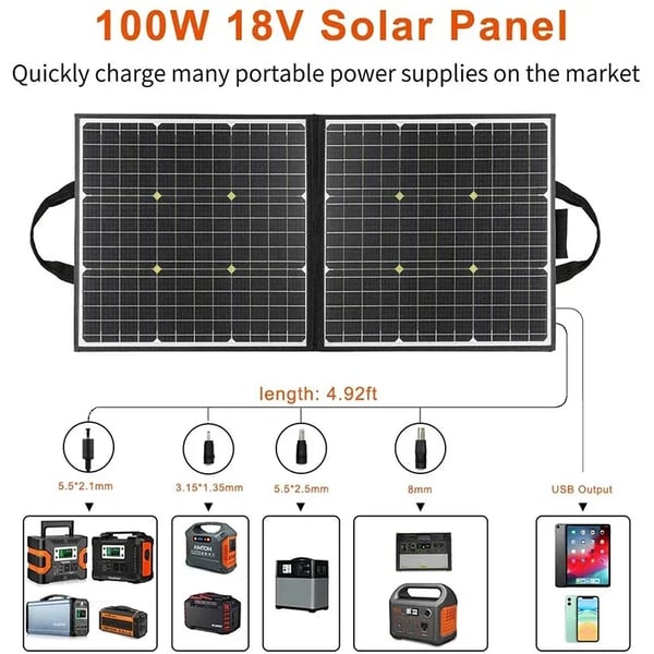 Solpanel Laddare, Bärbar Design, Hög Effektivitet,100W