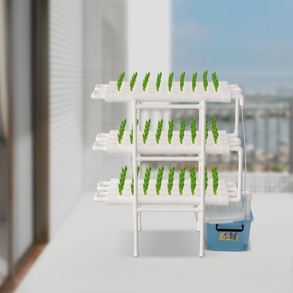Hydroponisk Vækstsæt, PVC-U Materiale, 108 Plantningssteder, 3 Lag, Samlingsmetode, Næringsfordelingssystem