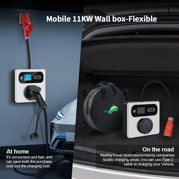 EV-laddstation, Typ 2-laddare, Justerbar ström,svart