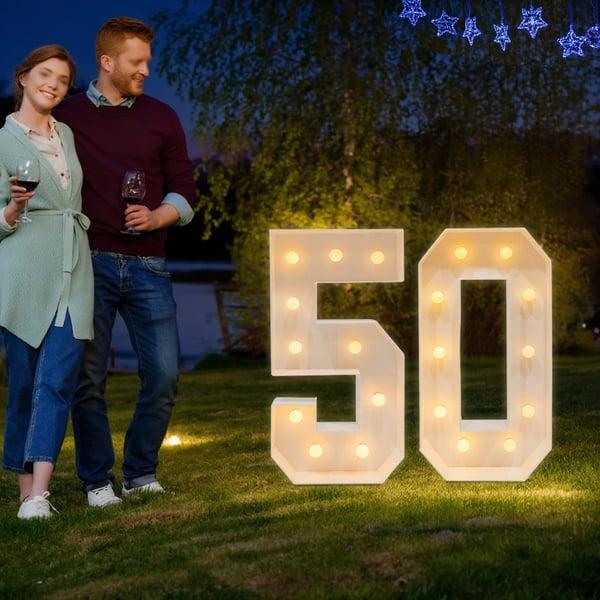 Lys Op Tal, KT Board Materiale, 100 cm Højde, 20 LED Pærer, Batteridrevet, Varmt Lys 2000-3000K