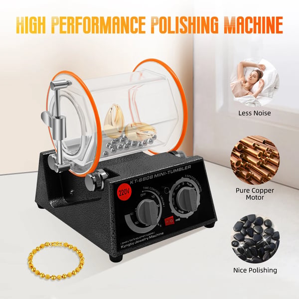 Rotary Tumbler, 3 kg kapacitet, justerbar tidtagning 10-60 minutter, femtrins hastighedskontrol,Poleringsmaskine