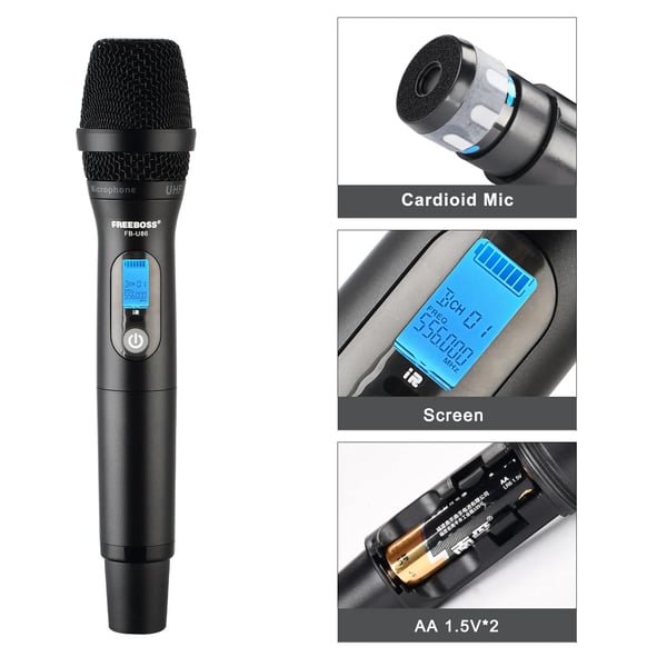 Trådløst Mikrofon System, Dual UHF Kanaler, Kardiode Design,EU STIK
