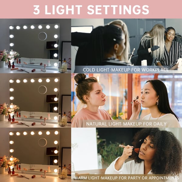 Makeup Spejl, LED Belysning, Berøringssensor Kontrol,5846USB-Hvid