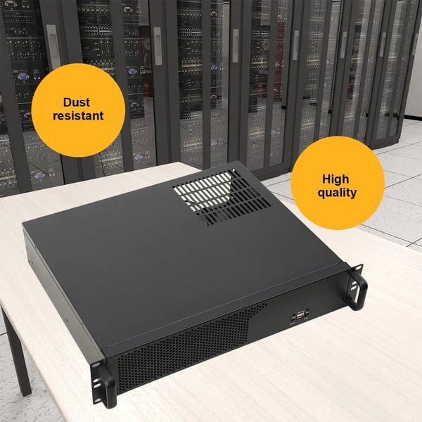Serverchassis, Aluminium, 482mm x 89mm x 350mm, Understøtter mini ITX og micro ATX, 2U Rackmount, Plads til 3 x 3.5" HDD og 1 x 2.5" SSD
