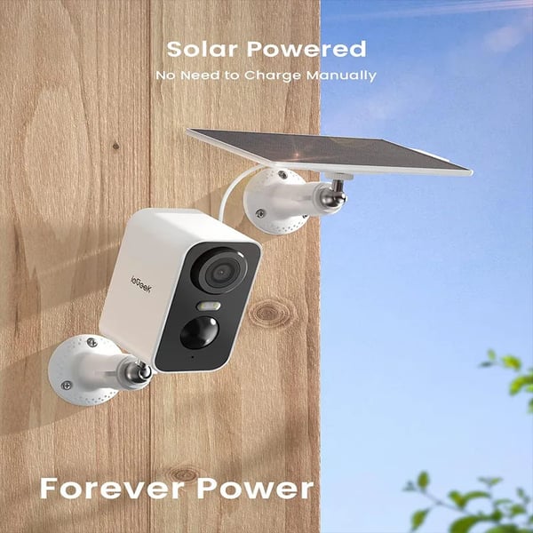 Säkerhetskamera, 3MP CMOS-sensor, 128GB lagringskapacitet, solenergi, 360° synvinkel, utomhusbruk
