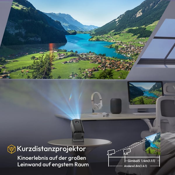 Mini projektor, ægte 1080P, 11000 lumen, 180° projiceringsvinkel, HDMI- og USB-kompatibilitet, 1,05-3,15 m projiceringsafstand