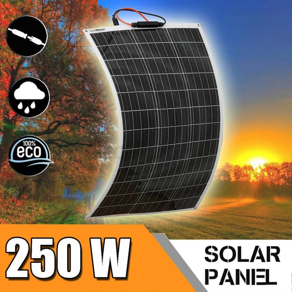 Solpanel, 50W effekt, 18V spænding, IP68 vandtæt, fleksibelt design, monokrystallinske celler
